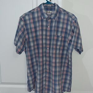 Seaside Collection Peter Millar Blue Pink Silk Cotton Blend check plaid shirt L